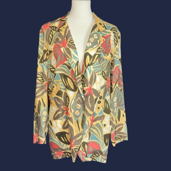 Vintage 80s / 90s St Damien Sport Vibrant Tropical Blazer Medium - Picture 3 of 12